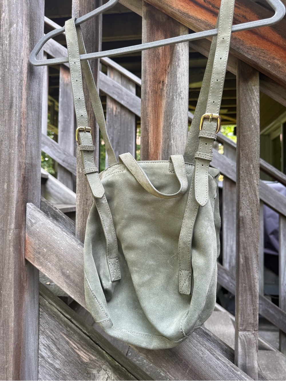 Olive Suede Mini Backpack with Gold Hardware - Picture 2 of 3